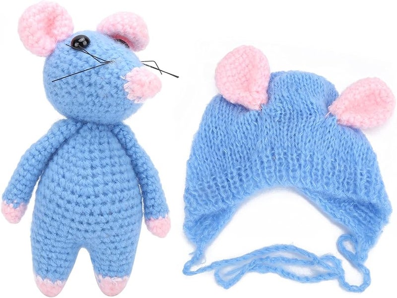 Newborn Baby Photography Props Crochet Costume Knitted Hat Doll Outfit Blue - Image 1